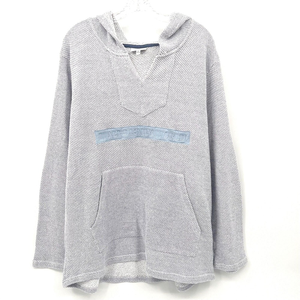 DISNEY Women's Sz XL Walt Disney World Lt Blue Knit Pullover Baha Poncho Hoodie
